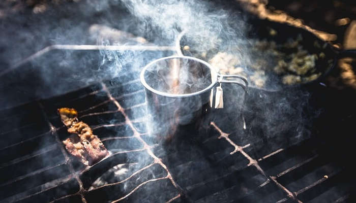 Mug Bokeh Tin Smoke Grates Grill Camp Food