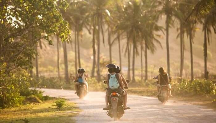 Tourists travelling on a tropical island