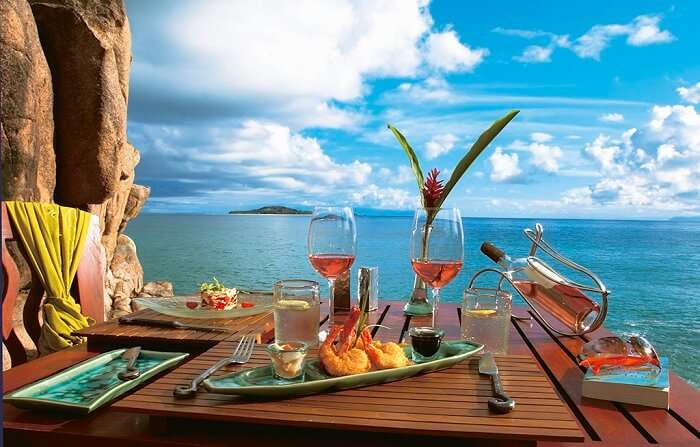 A romantic setting for two to enjoy the Seychellois food on their honeymoon to Seychelles