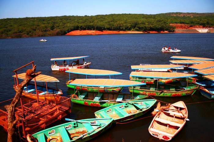 Colorful boats docked at Venna Lake which is the most popular tourist place in Mahabaleshwar