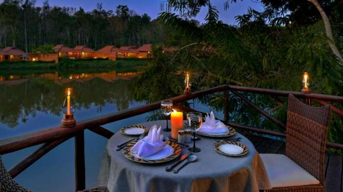 Candle light dinner for honeymoon couple at the western ghats, Coorg