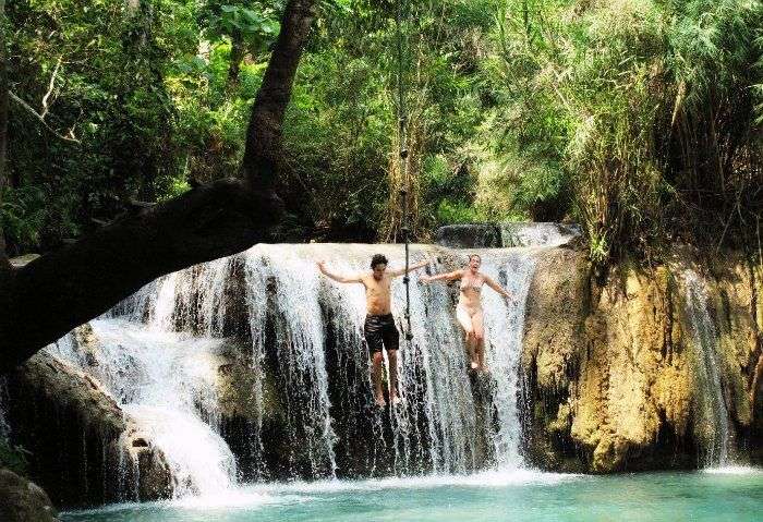 Couple enjoying in their summer honeymoon in Laos
