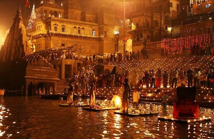 A ritual going on in late evening at Ganga Ghats of Varanasi