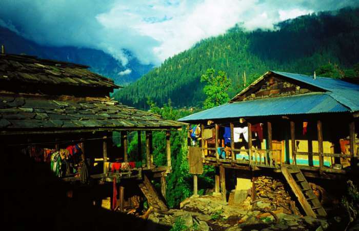 Old wooden houses in Malana village in Kasol.
