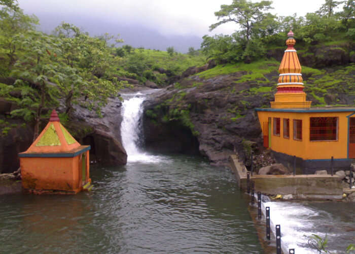 The scenic waterfall and Kondeshwar temple in Kamshet