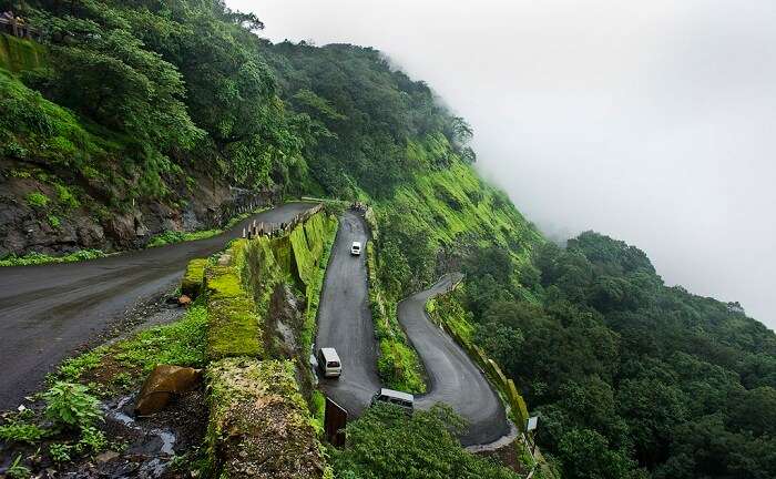 The final stretch of road to Matheran that allows automobiles