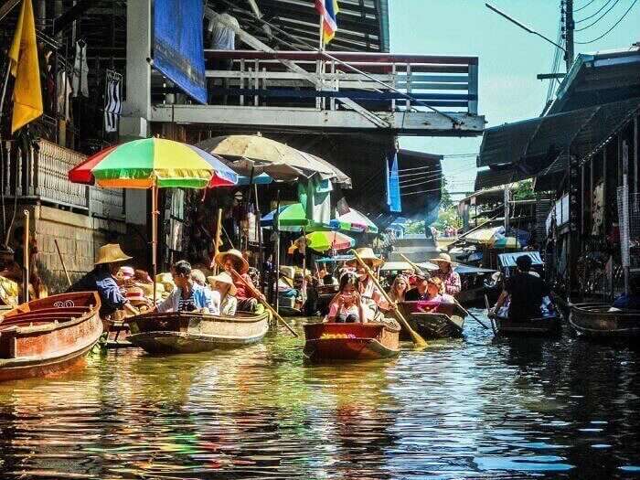 Floating market in the canals of Bangkok in Thailand