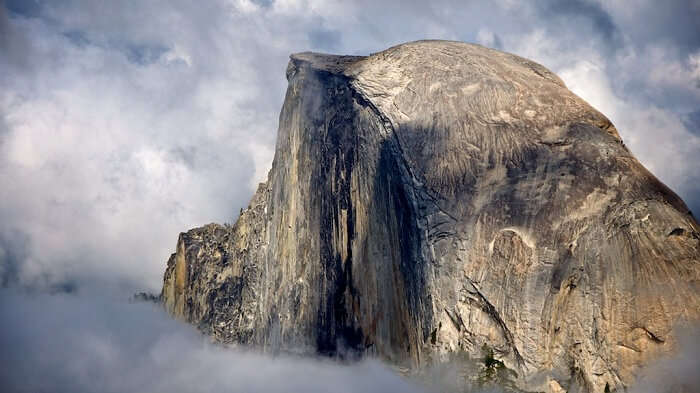 A view of the Half Dome Yosemite above the clouds