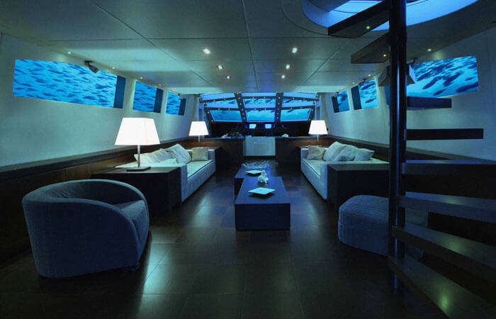 A luxury suite at Lovers Deep - an underwater hotel in Caribbean