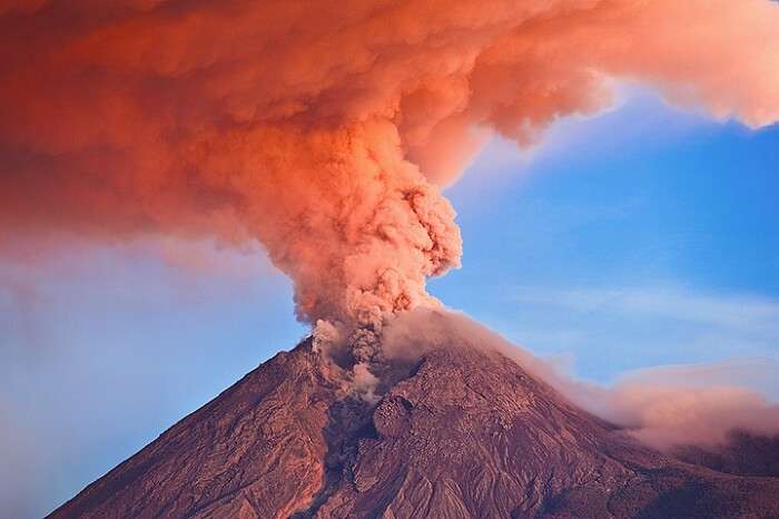 The red smoke emerging from the Mt Merapi Fire Mountain