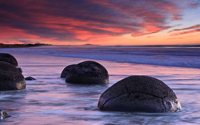 The boulders lined at the Koekohe Beach