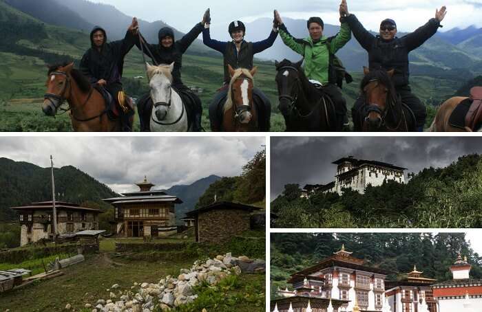 A collage of the various places in Bumthang to visit on honeymoon trip to Bhutan