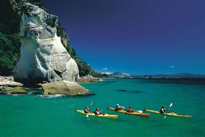 Kayaking at Cathedral Cove for that adventurous New Zealand honeymoon