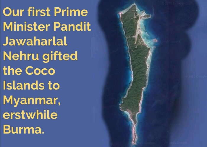Satellite view of the Coco islands gifted to Burma