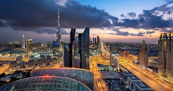 A beautiful view of the Dubai city at night