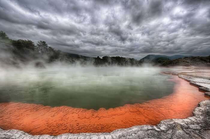 A view of one of the hot geysers in Rotorua