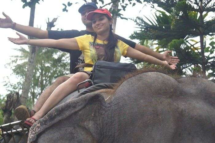 Rajeev and Neha on an Elephant tour in Thekkady