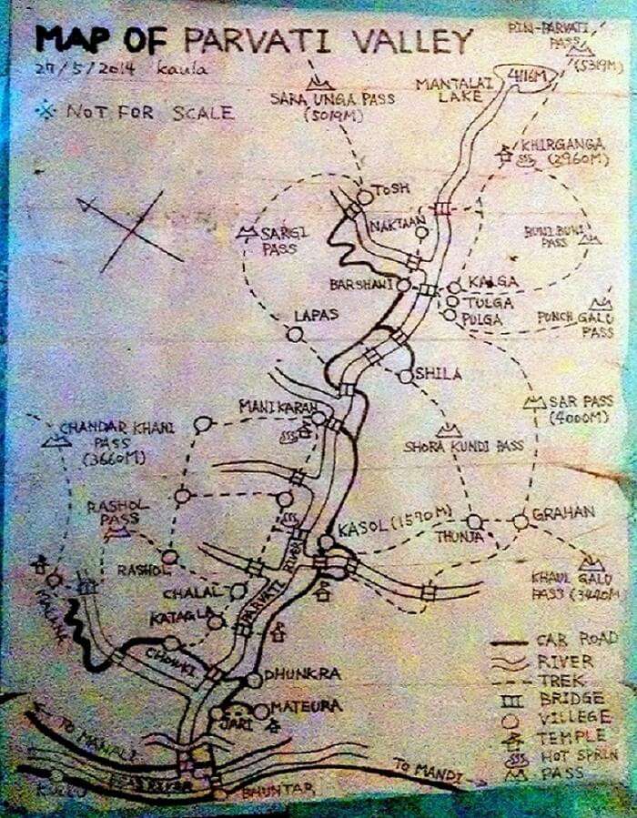 Detailed route map of Kheer Ganga trek