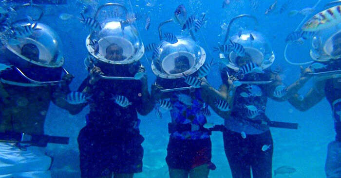 The family enjoying the underwater sea walk