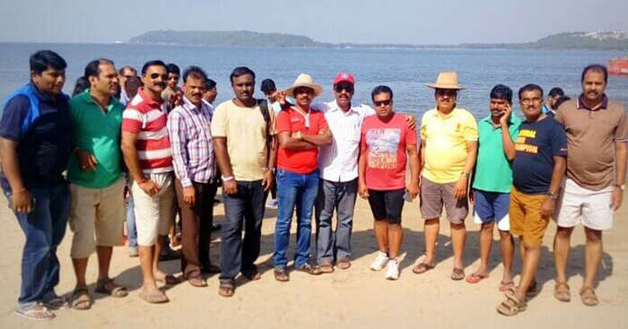 Mahesh Kumar and his friends pose for a photo on a group trip to Goa