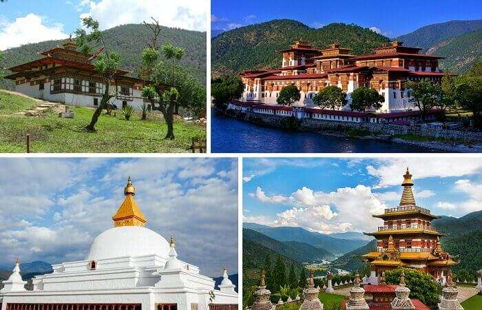 A collage of the various places in Punakha to visit on honeymoon in Bhutan
