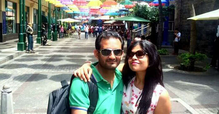 Ramandeep with his wife at Caudan Waterfront