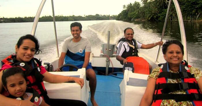 Roshan enjoying a speed boat ride in Sri Lanka