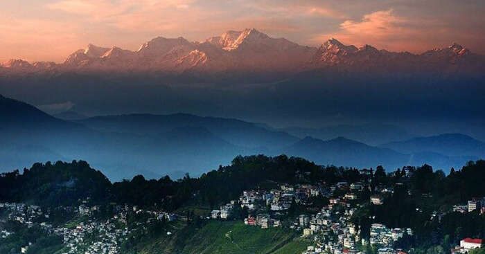 The town of Darjeeling and the hills beyond it