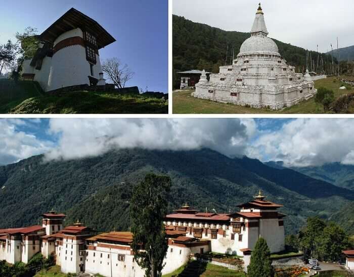 A collage of the various places in Trongsa to visit on Bhutan honeymoon trip