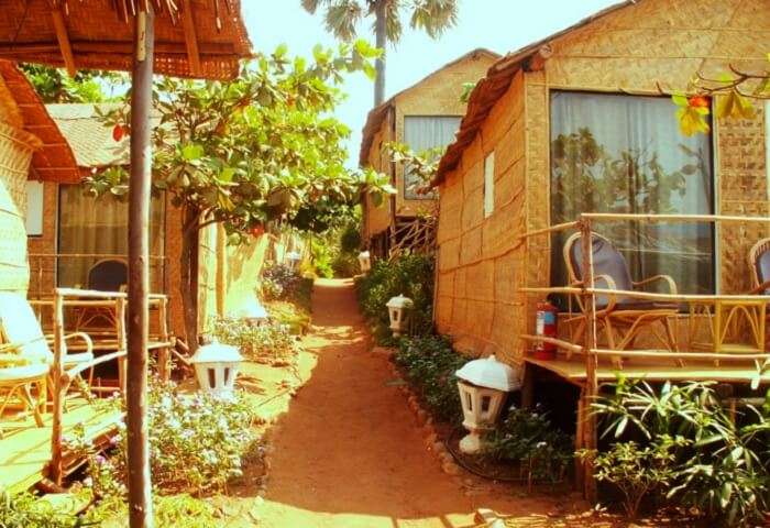 The themed swiss cottages at Estrela Do Mar Beach Resort in Goa