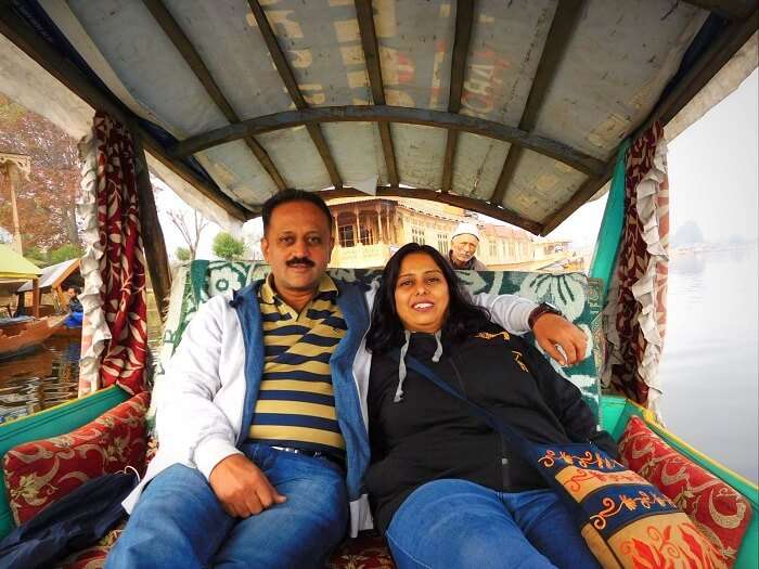 Sharad and his wife enjoying the Shikara ride