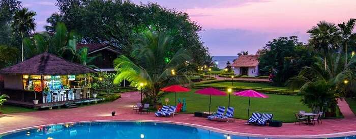 The vibrant scene of La Calypso hotel in Goa near Calangute beach