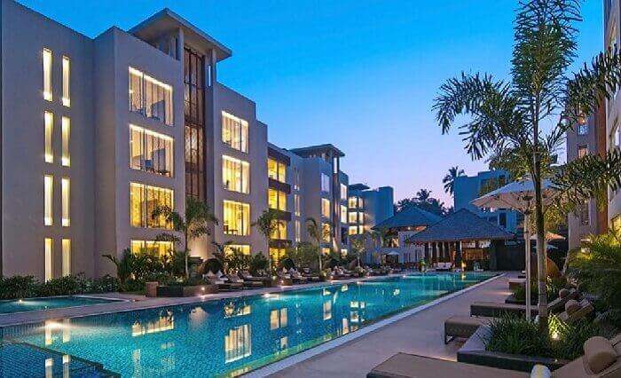 The attractive pool side view of North 16 Goa hotel near Calangute beach