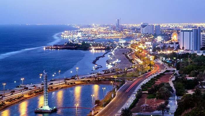 A view of the Jeddah city at night