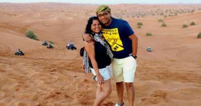 Ojas and his wife during a safari in Dubai