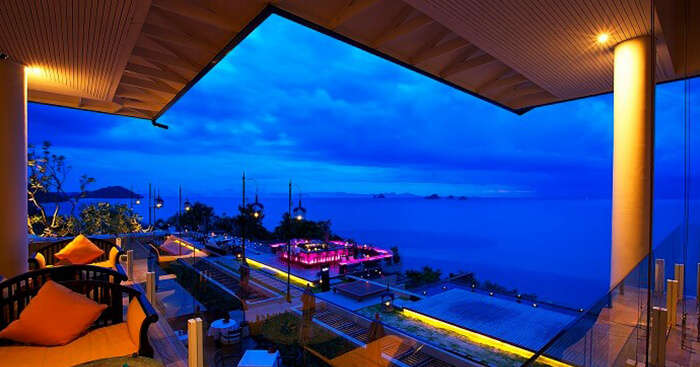 A night view of the Inter Continental Baan Beach Resort in Koh Samui