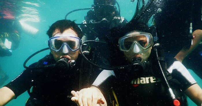 Tarun trying snorkeling on his honeymoon trip to Andaman