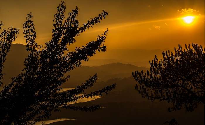 A beautiful sunset at the Umiam Lake in Meghalaya