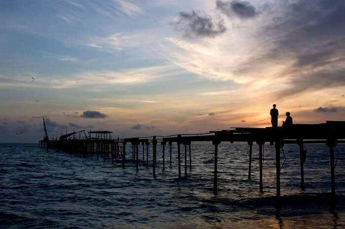 Beautiful sunset from the pier at Alappuzha beach is among the major attractions in Alleppey