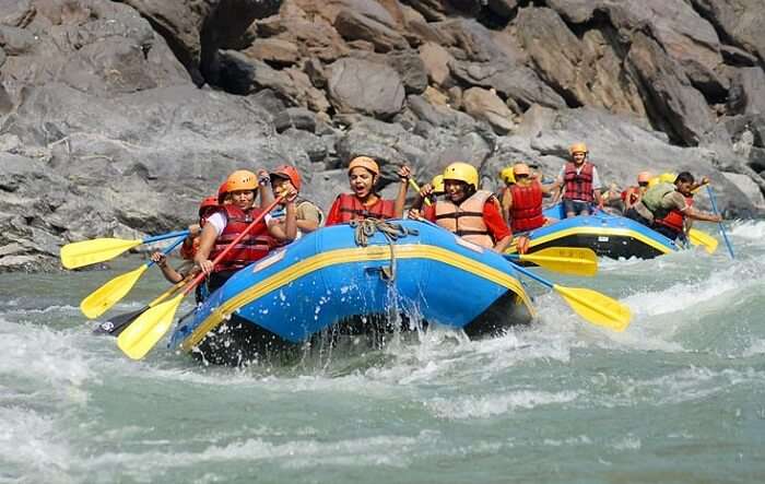Tourists try white water rafting at Rishikesh