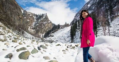 Mrs Gupta on a mini hike at Chandanwaadi in Kashmir