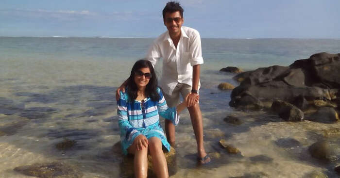 Manuj and his wife on a honeymoon trip to Mauritius