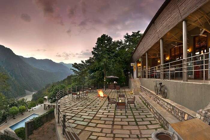 A shot of the swimming pool at the Atali Ganga Resort near Rishikesh