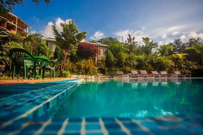 A shot of the swimming pool at the Narayana Palace Resort near Rishikesh