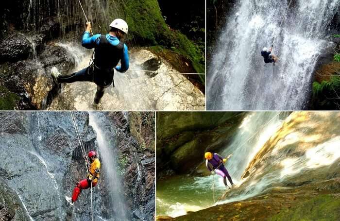 Many shots of people trying rappelling at Madhe Ghat near Pune