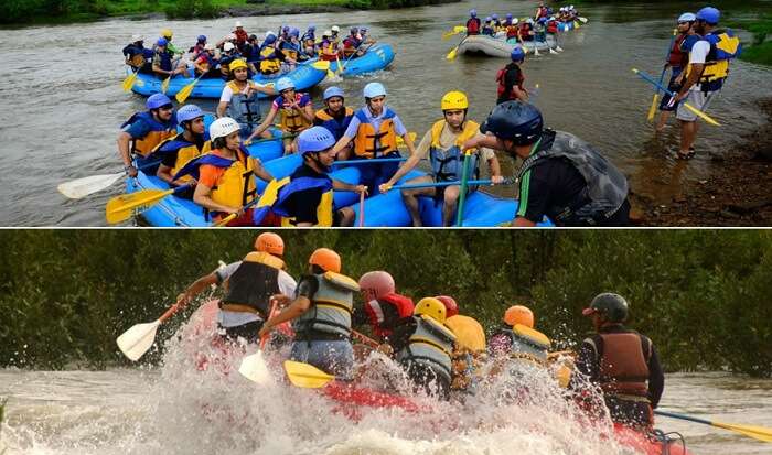 Adventurers try white water rafting in the Kundalika River at Kolad