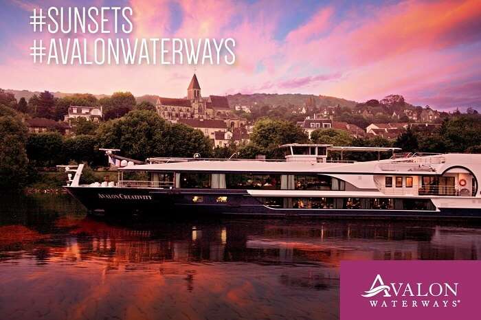 A sunset shot of the Avalon river cruise
