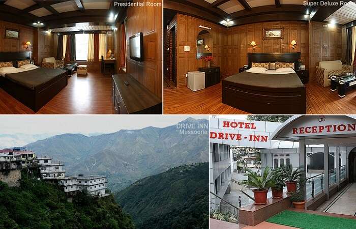 Views of the rooms and exteriors of the Hotel Drive Inn that is one of the best hotels in Mussoorie on Mall Road