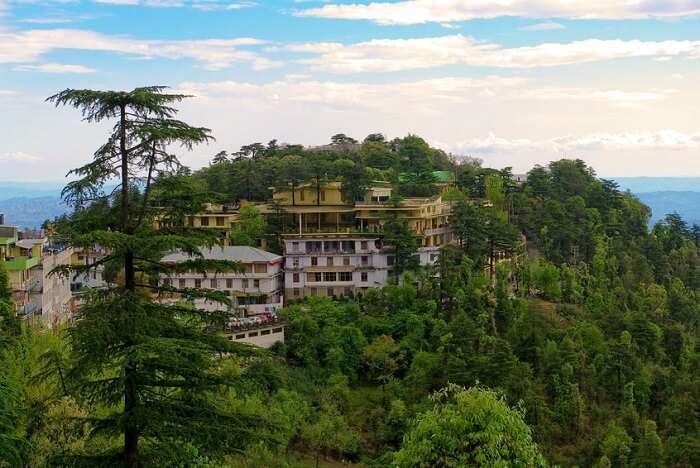 Colorful and intricate facade of Namgyal Monastery in Dharamshala