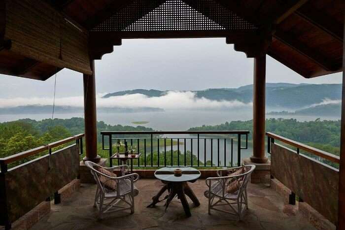 Watch the pristine lake from your cottage at Ri Kynjai in Shillong during monsoons